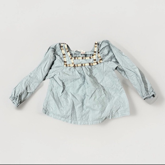 Zara Other - ZARA Girls Size 6 Blue Boho Embroidered Peasant Blouse